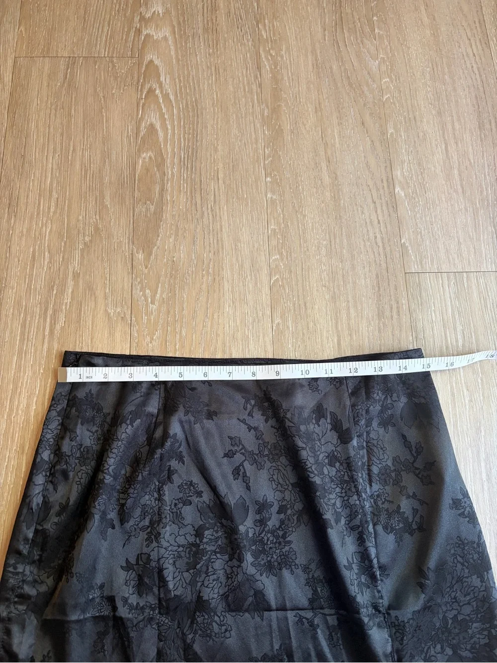 LYANER Black Satin/Silk Floral Jacquard Mini Skirt